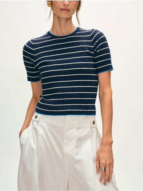 Organic Cotton Terry Blend T-Shirt - Navy/White